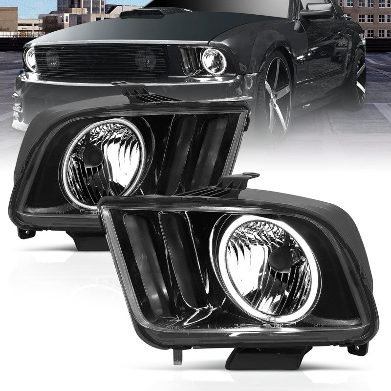 Phares en cristal ANZO 2005-2009 Ford Mustang avec halo noir (CCFL)