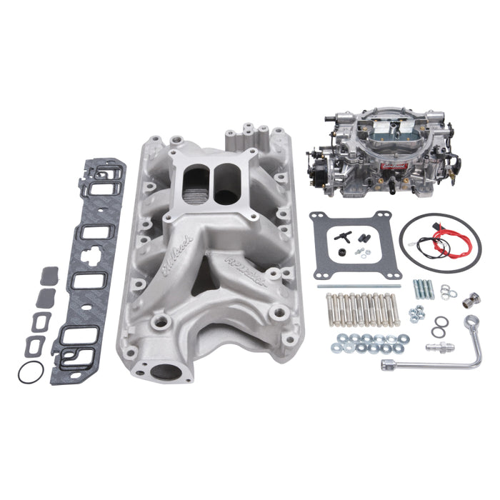 Kit collecteur et carburateur Edelbrock Performer RPM Air-Gap Small Block Ford 351W Finition naturelle