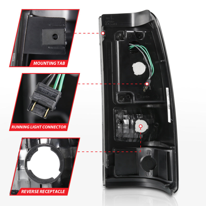 Feux arrière à LED ANZO 2003-2006 Chevy Silverado 1500 style planche noir avec lentille transparente