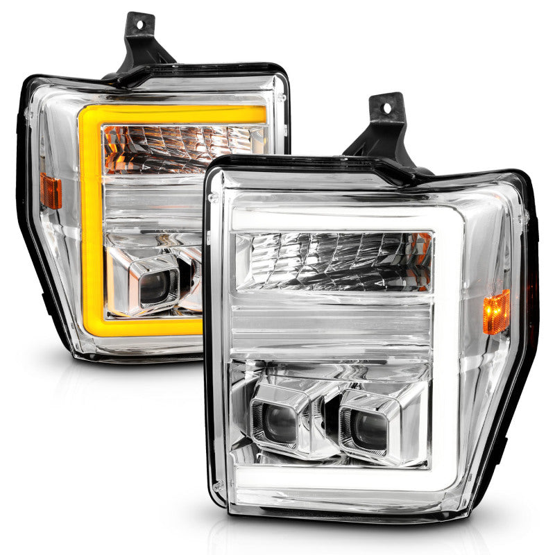 ANZO 08-10 Ford F-250 - F-550 Super Duty Phares de projecteur avec barre lumineuse Switchback Boîtier chromé