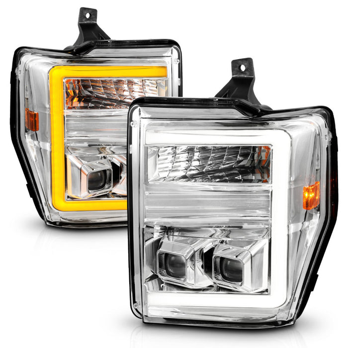 ANZO 08-10 Ford F-250 - F-550 Super Duty Phares de projecteur avec barre lumineuse Switchback Boîtier chromé