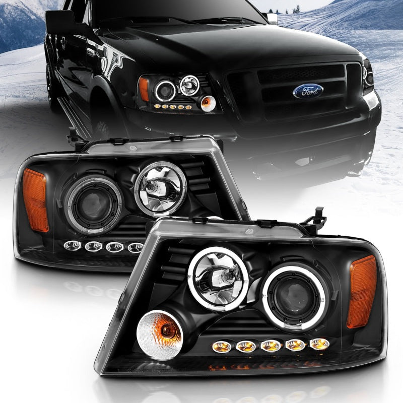 Phares de projecteur ANZO 2004-2008 Ford F-150 avec halo et LED noir G2