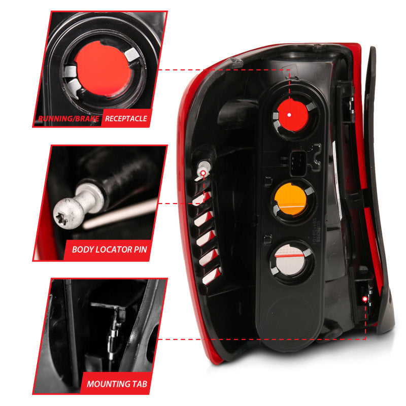 Feu arrière ANZO 1999-2004 Jeep Grand Cherokee, lentille rouge/transparente (remplacement OE)