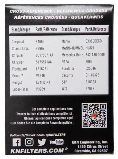 Filtre à huile K&amp;N Performance pour Mercedes Benz GLE350D 3.0L V6 DSL 2010+ 2,75 po de diamètre extérieur x 3,625 po de hauteur