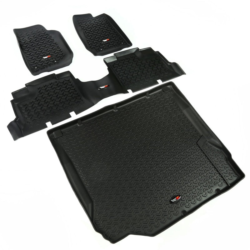 Revêtement de sol avant/arrière/cargo Rugged Ridge noir pour Jeep Wrangler JK 4 portes 2007-2010