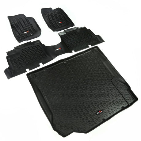 Revêtement de sol avant/arrière/cargo Rugged Ridge noir pour Jeep Wrangler JK 4 portes 2007-2010