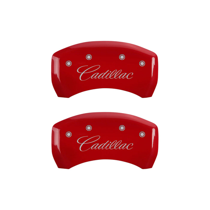 MGP 4 Caliper Covers Engraved Front & Rear Cursive/Cadillac Red Finish Silver Char 2016 Cadillac CT6