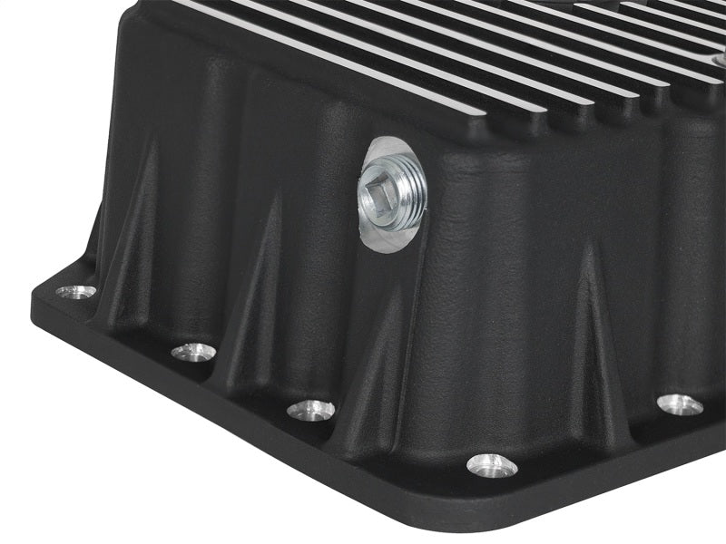 Carter d'huile moteur AFE Pro Series noir avec ailettes usinées ; Ford Powerstroke V8-6,7 L (td) 11-16