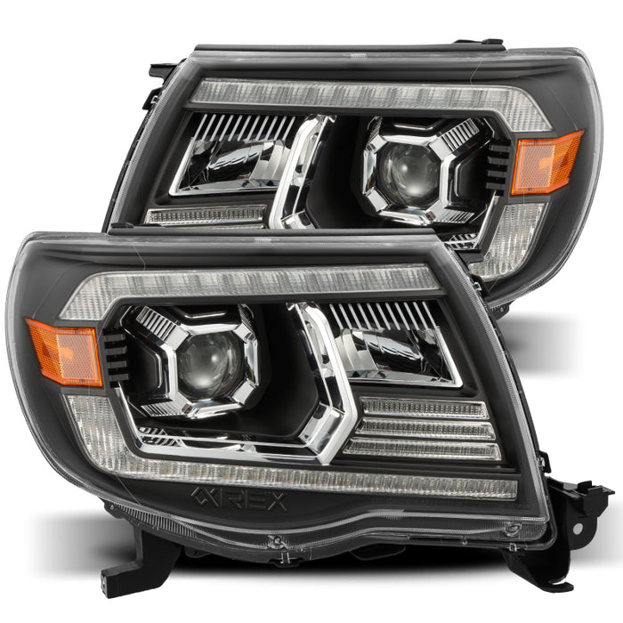 Phares de projecteur à LED AlphaRex 05-11 Toyota Tacoma LUXX de style planche noir avec éclairage actif et DRL