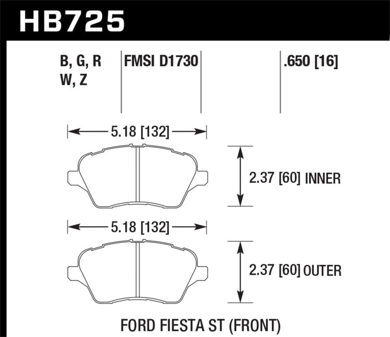 Plaquettes de frein avant Hawk 2014 Ford Fiesta ST DTC-60