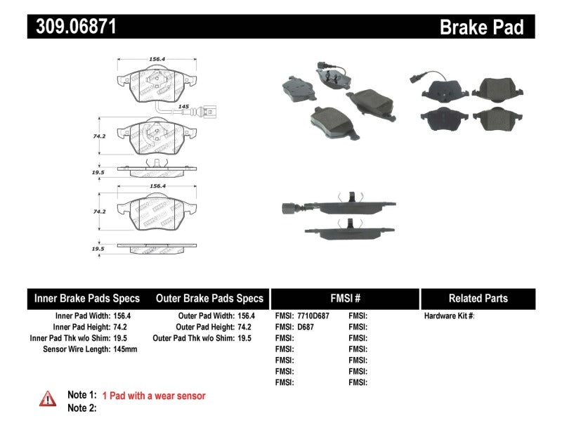 Plaquettes de frein avant StopTech Performance pour VW Jetta 99-08 / Golf GTi/GLS Turbo 5/99-05