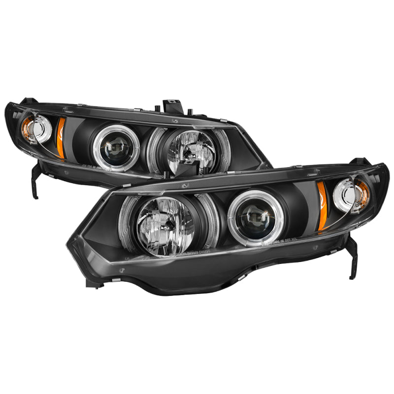 Phares de projecteur Spyder Honda Civic 06-08 2 portes LED Halo noir haut H1 bas H1 PRO-YD-HC06-2D-HL-BK