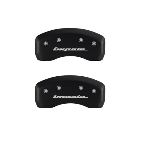 Couvre-étriers MGP 4 gravés avant et arrière Impala Red finition argent ch