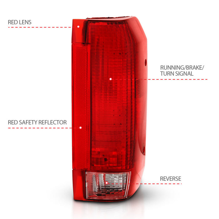 Feu arrière ANZO 1992-1996 Ford Bronco, lentille rouge/transparente (remplacement d'origine)