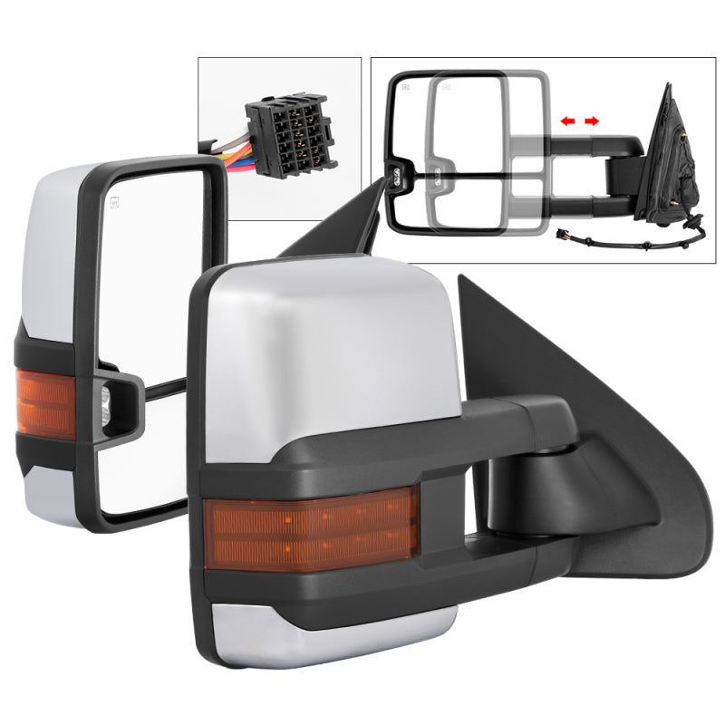 Rétroviseur chauffant à DEL ambré xTune Chevy Silverado 14-16 chromé MIR-CSIL14S-G3C-PWH-AM-SET