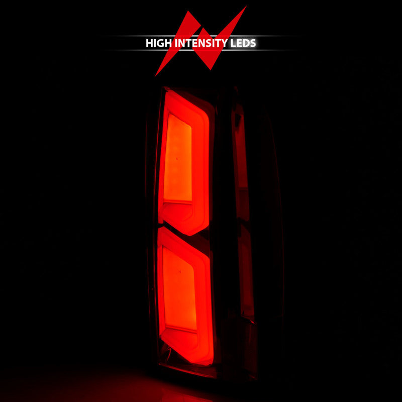 Feux arrière à LED ANZO 2015-2020 Chevrolet Tahoe avec barre lumineuse, boîtier chromé, lentille transparente