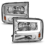 Phares en cristal ANZO 99-04 Ford F250/F350/F450/Excursion (excl. 99) - avec boîtier chromé pour barre lumineuse
