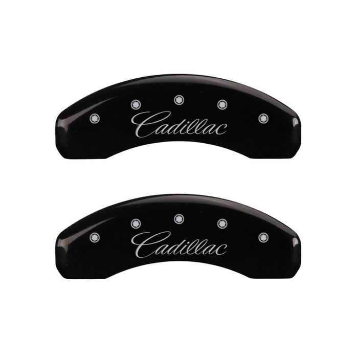 Couvre-étriers MGP 4 gravés avant et arrière cursive/finition noire Cadillac argent ch