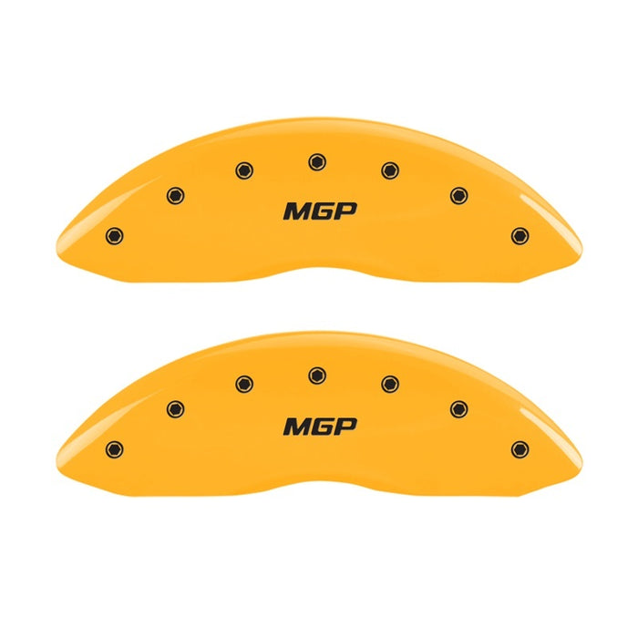 MGP 2 Caliper Covers Engraved Front MGP Yellow Finish Black Char 2005 Chevy Silverado 1500