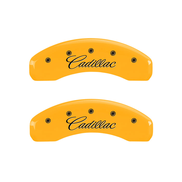 MGP 4 Caliper Covers Engraved Front & Rear Cursive/Cadillac Yellow finish black ch