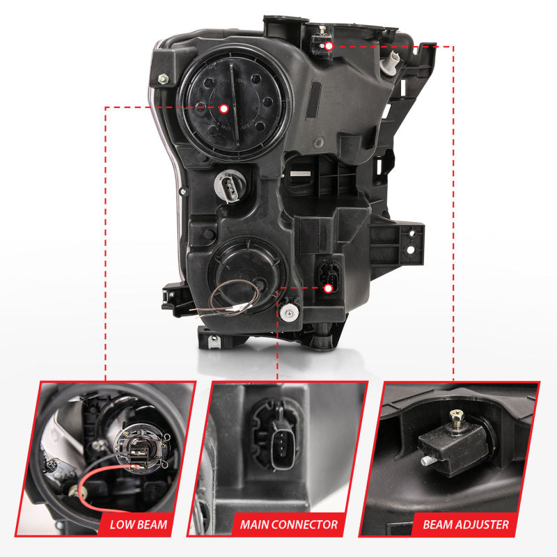 Phares de projet ANZO 15-17 Ford F-150 avec design de style planche noir avec clignotant séquentiel ambre