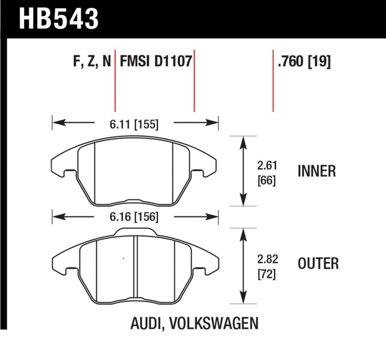 Plaquettes de frein avant Hawk Performance en céramique pour Audi A3 Quattro / VW EOS / Golf / Jetta / Passat / Rabbit