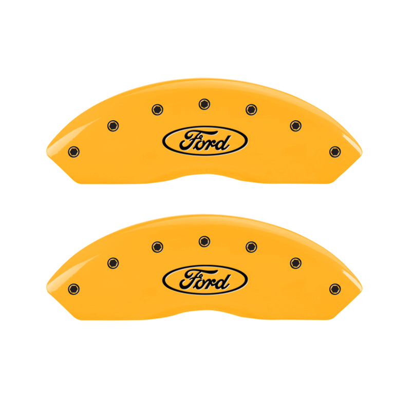 MGP 4 Caliper Covers Engraved Front & Rear Oval logo/Ford Yellow finish black ch