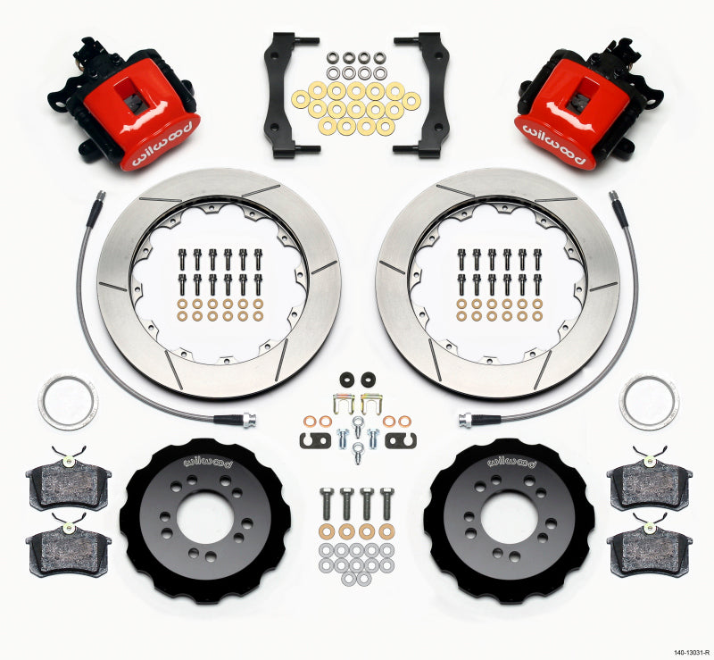 Kit de frein de stationnement arrière combiné Wilwood 12,88 po rouge 2013-Up Ford Focus ST avec conduites