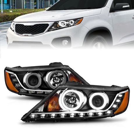 ANZO 2011-2013 Kia Sorento Projector Headlights w/ Halo Black (CCFL)