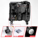 Phares de projecteur à LED ANZO 16-18 Chevrolet Silverado 1500 avec interrupteur de style planche chromé avec ambre