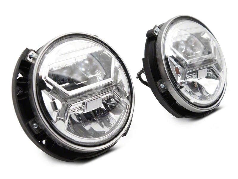 Phares de projecteur à LED Raxiom07-18 Jeep Wrangler JK - Boîtier chromé (lentille transparente)