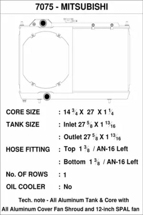 CSF 96-07 Mitsubishi Evo 4/5/6/7/8/9 Full-Slim Radiator w/12in Fan & Shroud/-16AN & Slip On Fitting