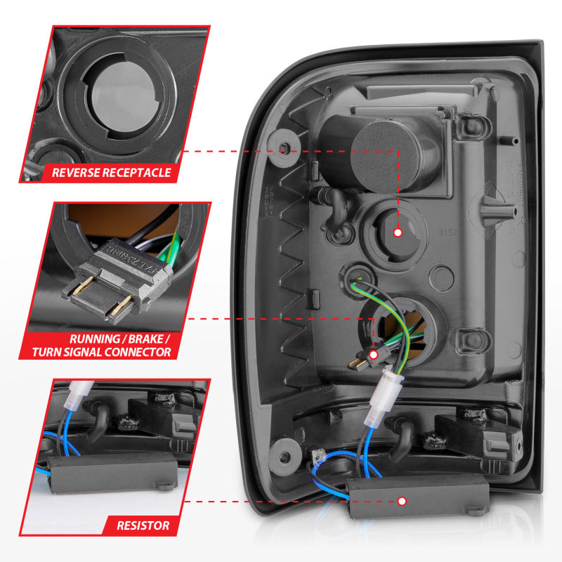 Feux arrière à LED ANZO 2001-2011 Ford Ranger avec barre lumineuse, boîtier chromé, lentille rouge/transparente