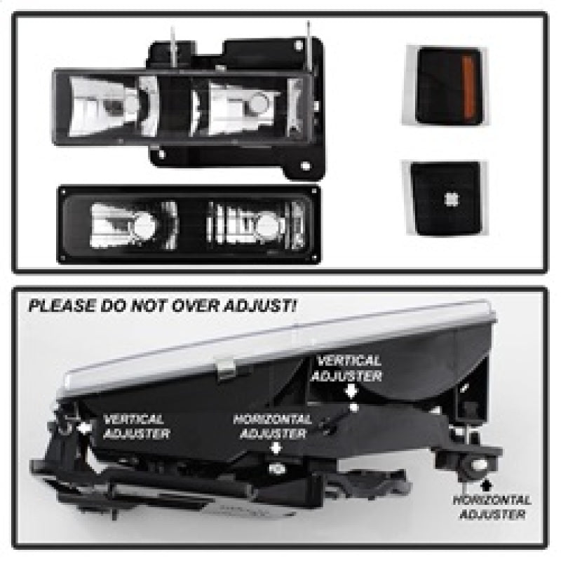 xTune Chevy Suburban 94-98 Headlights w/ Corner & Parking Lights 8pcs Black HD-JH-CCK88-AM-BK-SET