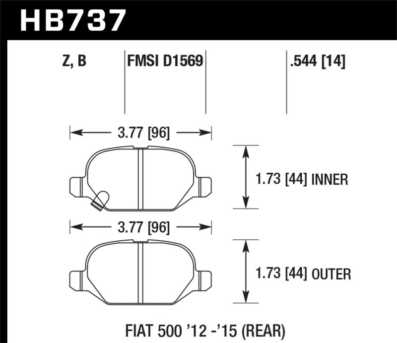 Plaquettes de frein arrière HPS 5.0 pour Fiat 500 Abarth Hawk 12-15