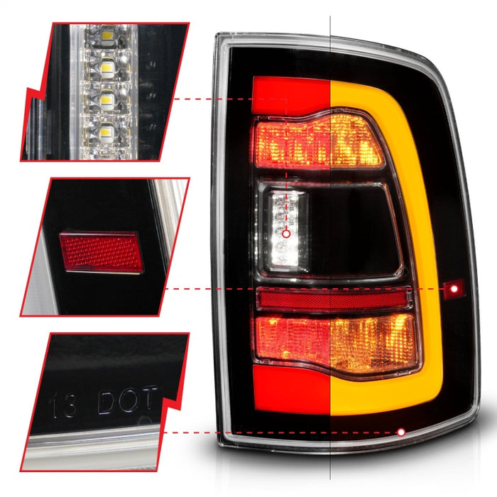 Feux arrière à LED séquentiels ANZO 09-18 Dodge Ram 1500 noirs avec signal ambre commutable