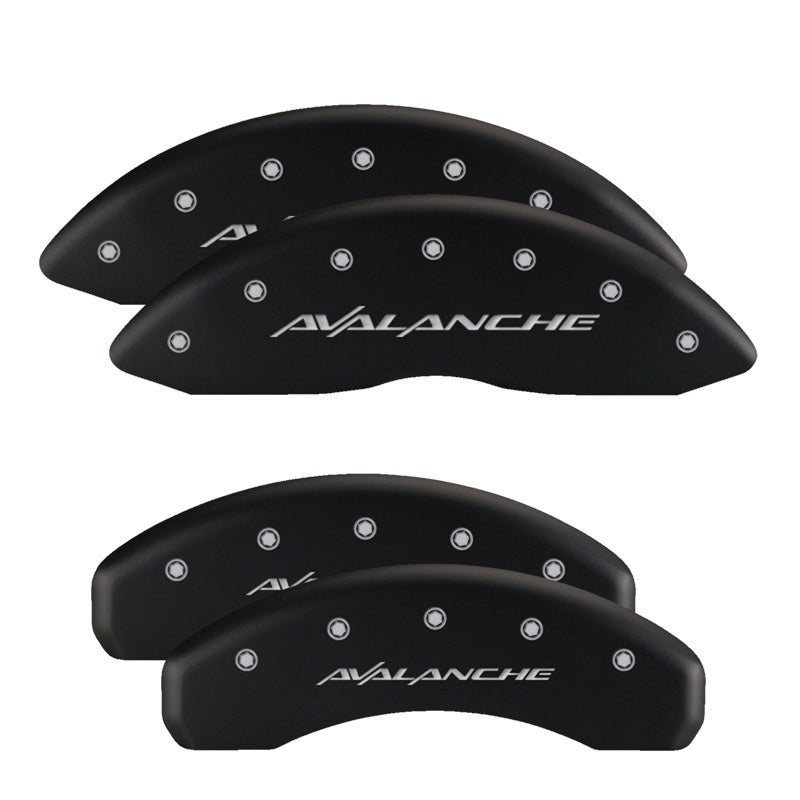 MGP Front set 2 Caliper Covers Engraved Front Silverado Black finish silver ch