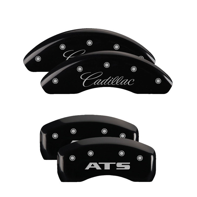 Couvre-étriers MGP 4 gravés à l'avant en cursive/arrière gravé Cadillac CTS finition noire argent ch