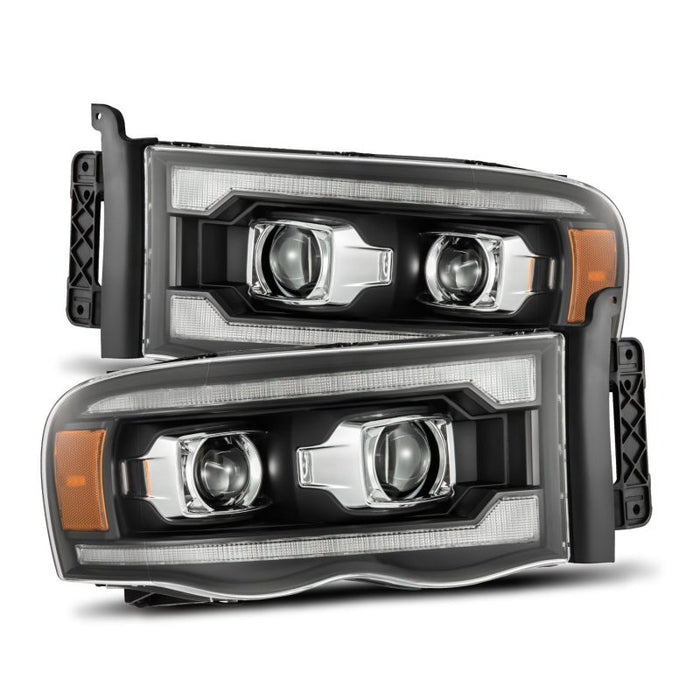 Phares à LED AlphaRex 02-05 Dodge Ram 1500 LUXX de style planche noir avec lumière active/signal Seq