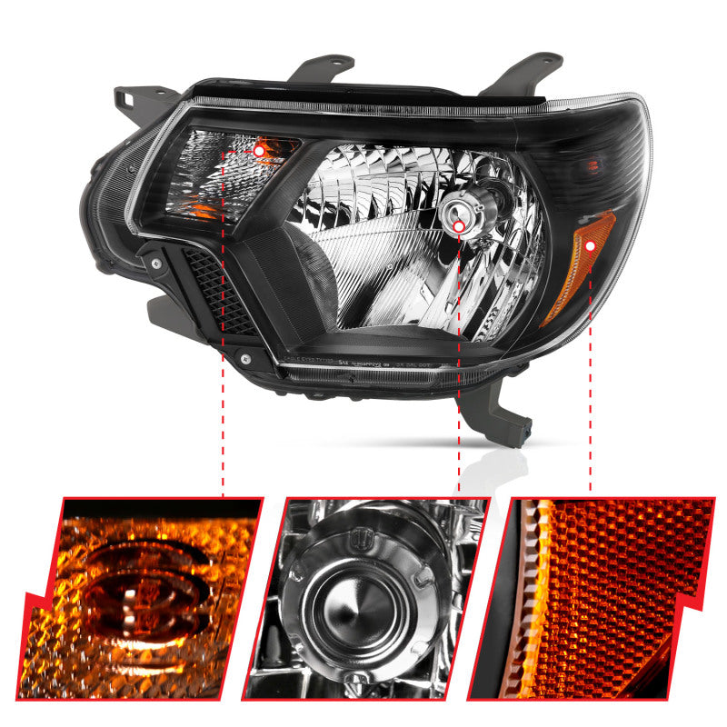 Phares en cristal ANZO 2012-2015 Toyota Tacoma Noir