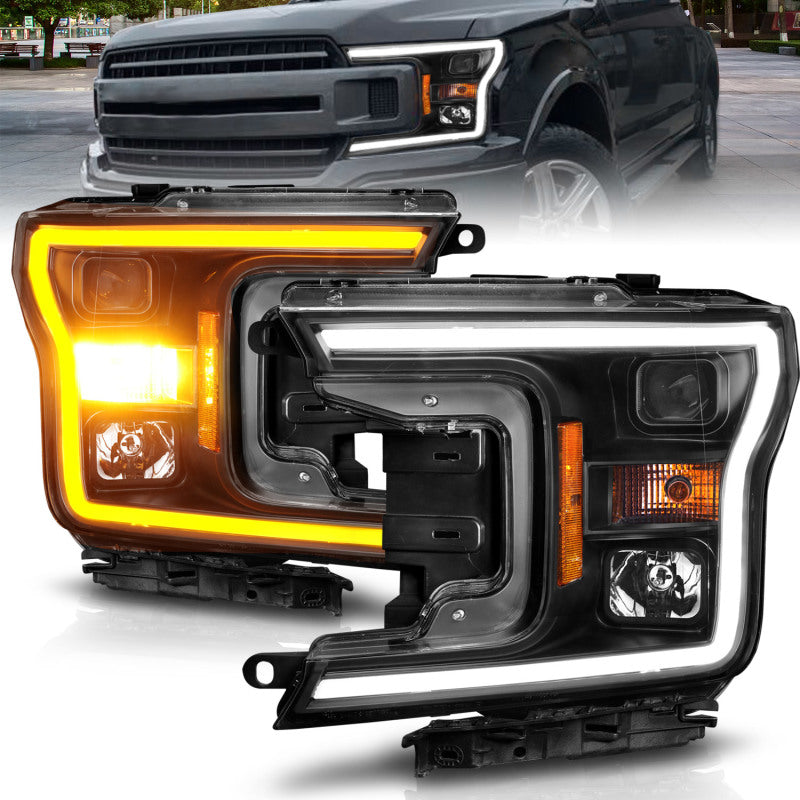 Phare de projecteur ANZO 2018-2020 Ford F-150 avec boîtier noir de style Plank Switchback