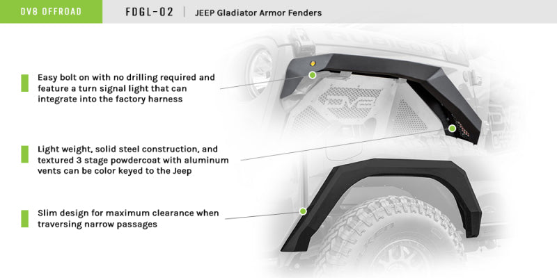 Garde-boue blindés Jeep Gladiator DV8 Offroad 2019+