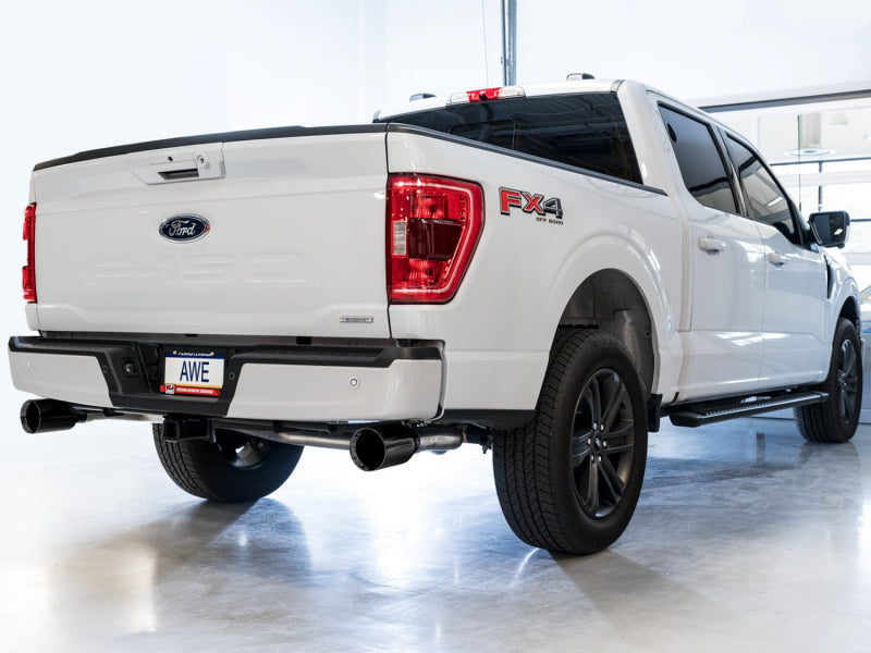 AWE 0FG 21+ Ford F150 Échappement arrière double divisé Cat-Back - Embouts noirs diamantés de 5 pouces