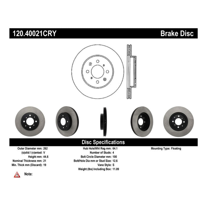 Stoptech Acura et Honda Civic/Del Sol Rotor CRYO-STOP avant