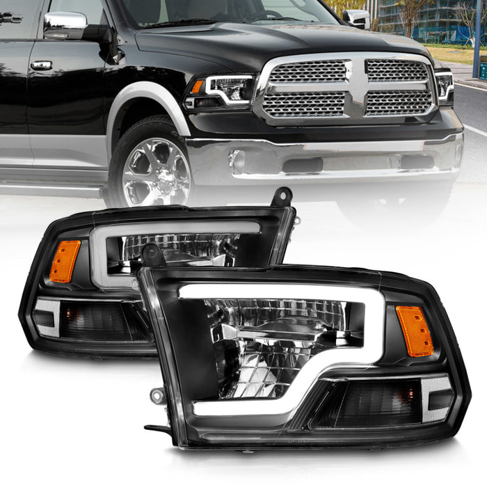 ANZO 2009-2020 Dodge Ram 1500 Phares de projecteur carrés entièrement à LED avec boîtier chromé Noir Ambre