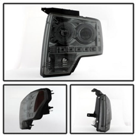 Phares de projecteur Spyder Ford F150 09-14 Modèle halogène - LED Halo LED Smke PRO-YD-FF15009-HL-SM