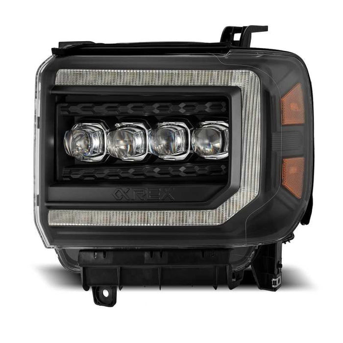 Phares à LED AlphaRex 14-18 GMC Sierra NOVA de style planche, noir avec éclairage actif/signal séquentiel/DRL