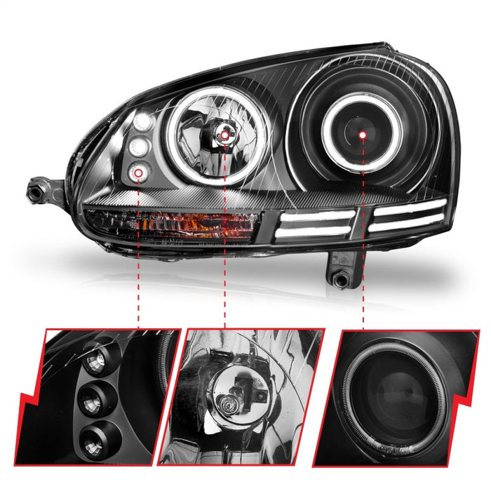 Phares de projecteur ANZO 2006-2009 Volkswagen Rabbit avec halo noir (CCFL)