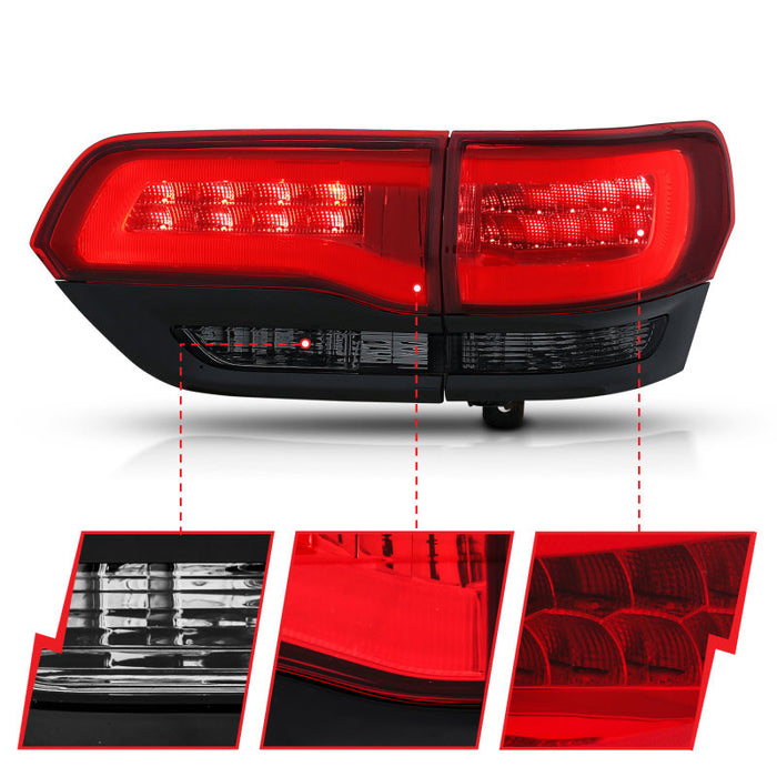 Feux arrière à LED ANZO 2014-2016 Jeep Grand Cherokee Rouge/Fumée