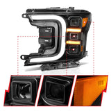 Phares de style barre de fumée à projecteur LED complet Anzo 18-20 Ford F-150 noir ambre